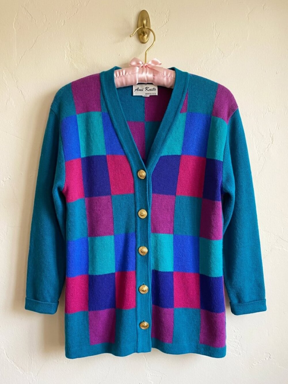 VINTAGE Ami Knits colorblock cardigan sweater